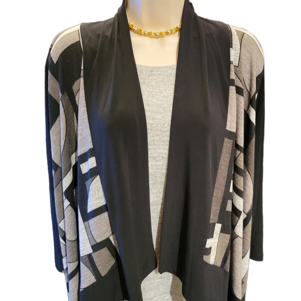 Alfred Dunner S Top with Cover Black Grey 3/4 Sleeve